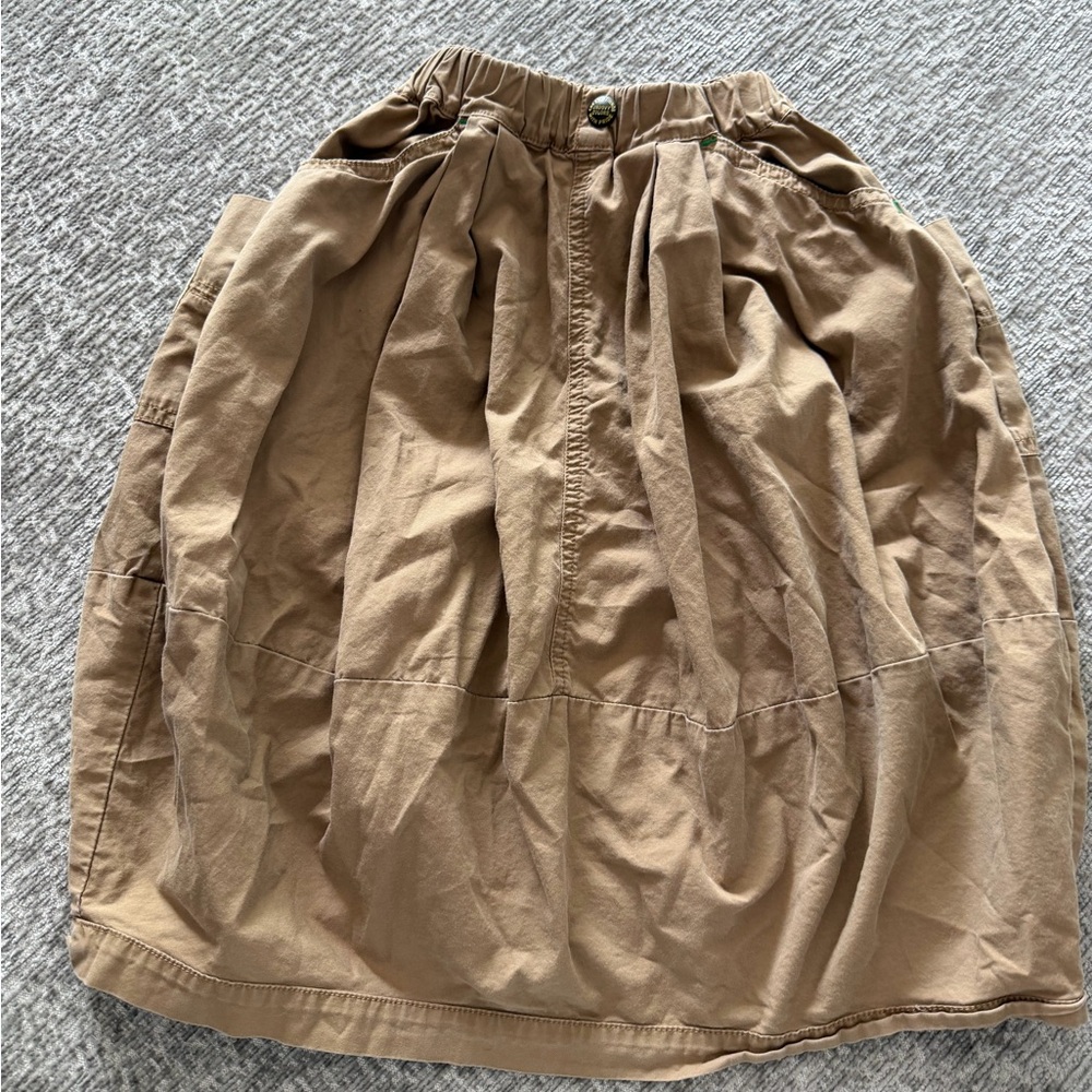 Classic Gathered Midi Skirt in Tan